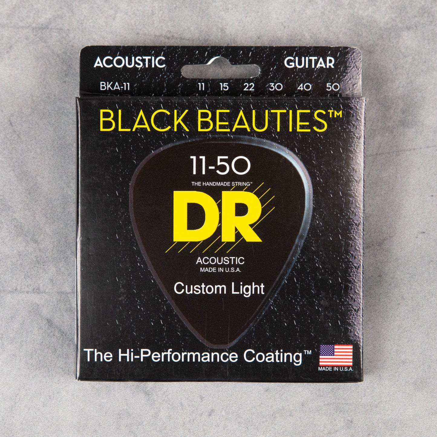 DR BKA-11 K3 Black Beauties Color Coated Acoustic Guitar Strings, Med-Lite, 11-50