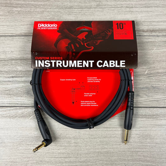 D'Addario Custom Series Instrument Cable, 1/4" Straight to Right Angle, 10ft