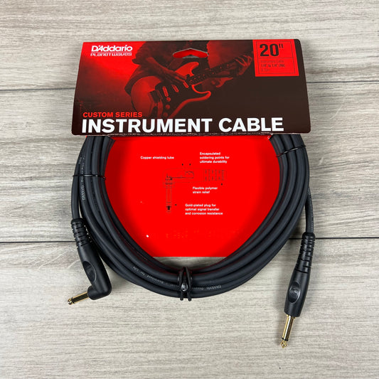 D'Addario Custom Series Instrument Cable, 1/4" Straight to Right Angle, 20ft
