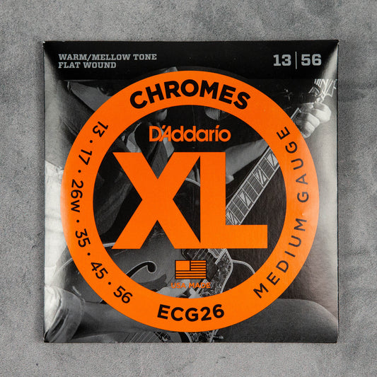 D'Addario ECG26 Chromes Flat Wound Electric Guitar Strings, 13-56, Medium Set