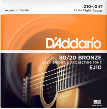 D'Addario EJ10 Extra Light Acoustic Guitar Strings, 10-47