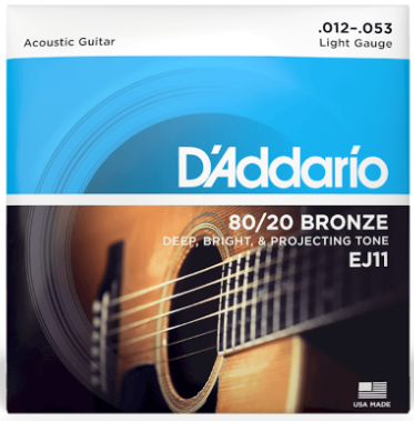 D'Addario EJ11 Regular Light Acoustic Guitar Strings, 12-53