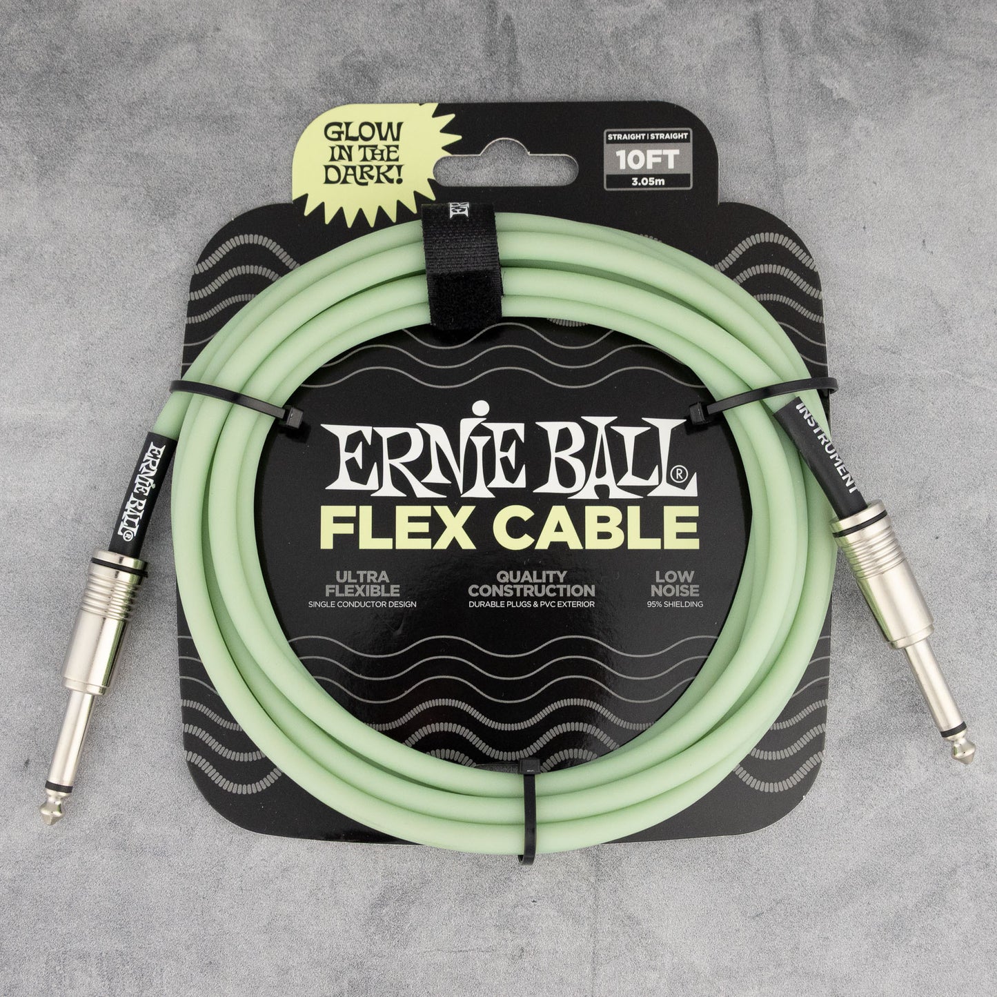Ernie Ball 10' Flex Instrument Cable Straight/Straight, Glow in the Dark
