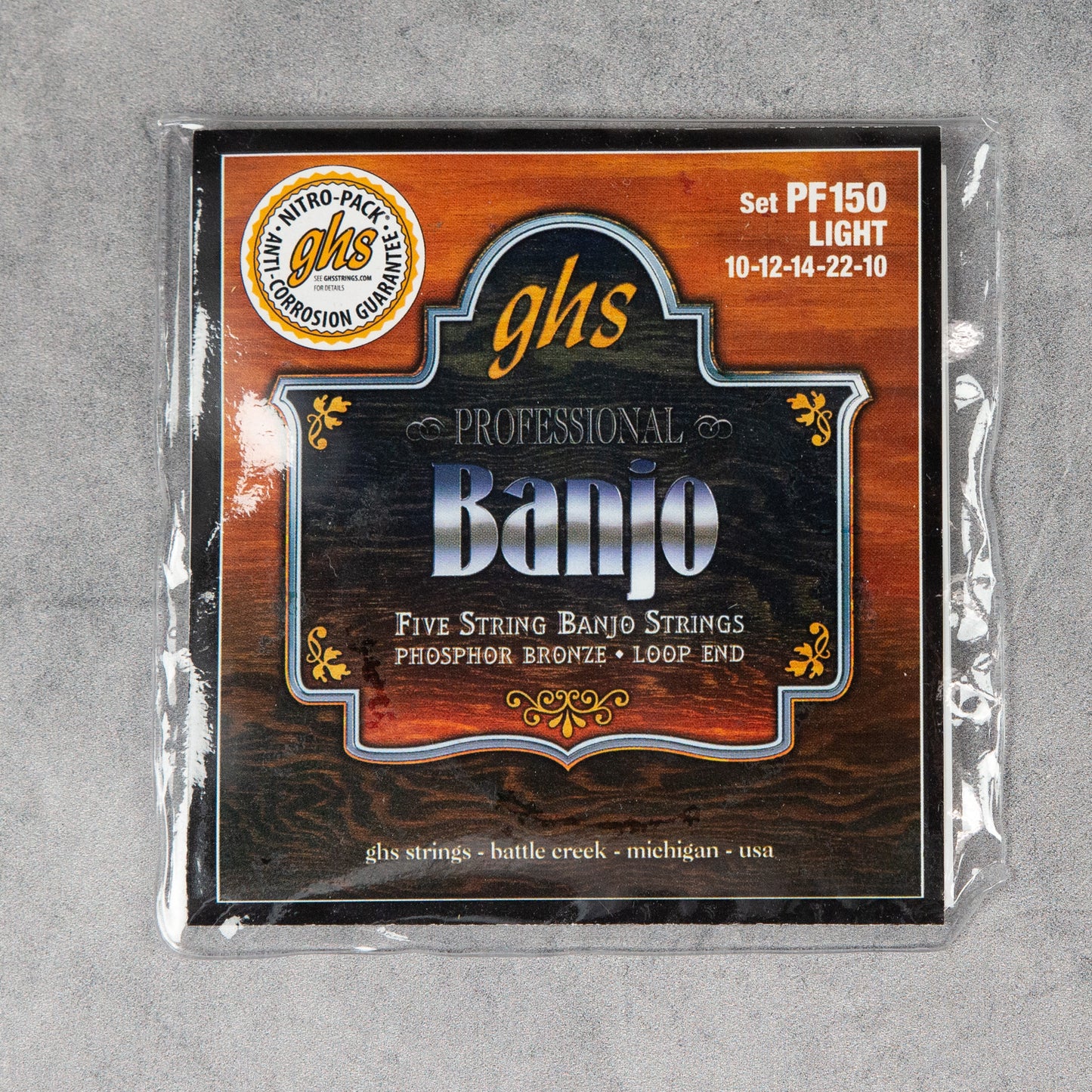 GHS PF150 Phosphor Bronze 5-String Banjo Strings, Light, 10-22