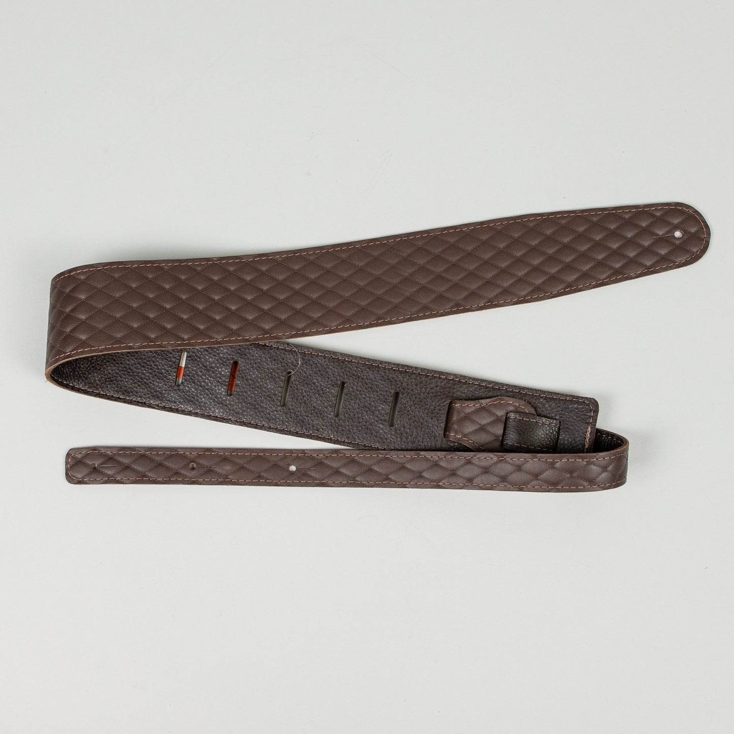 Henry Heller 2.5" Adjustable Quilted Garment Leather Guitar Strap, Brown