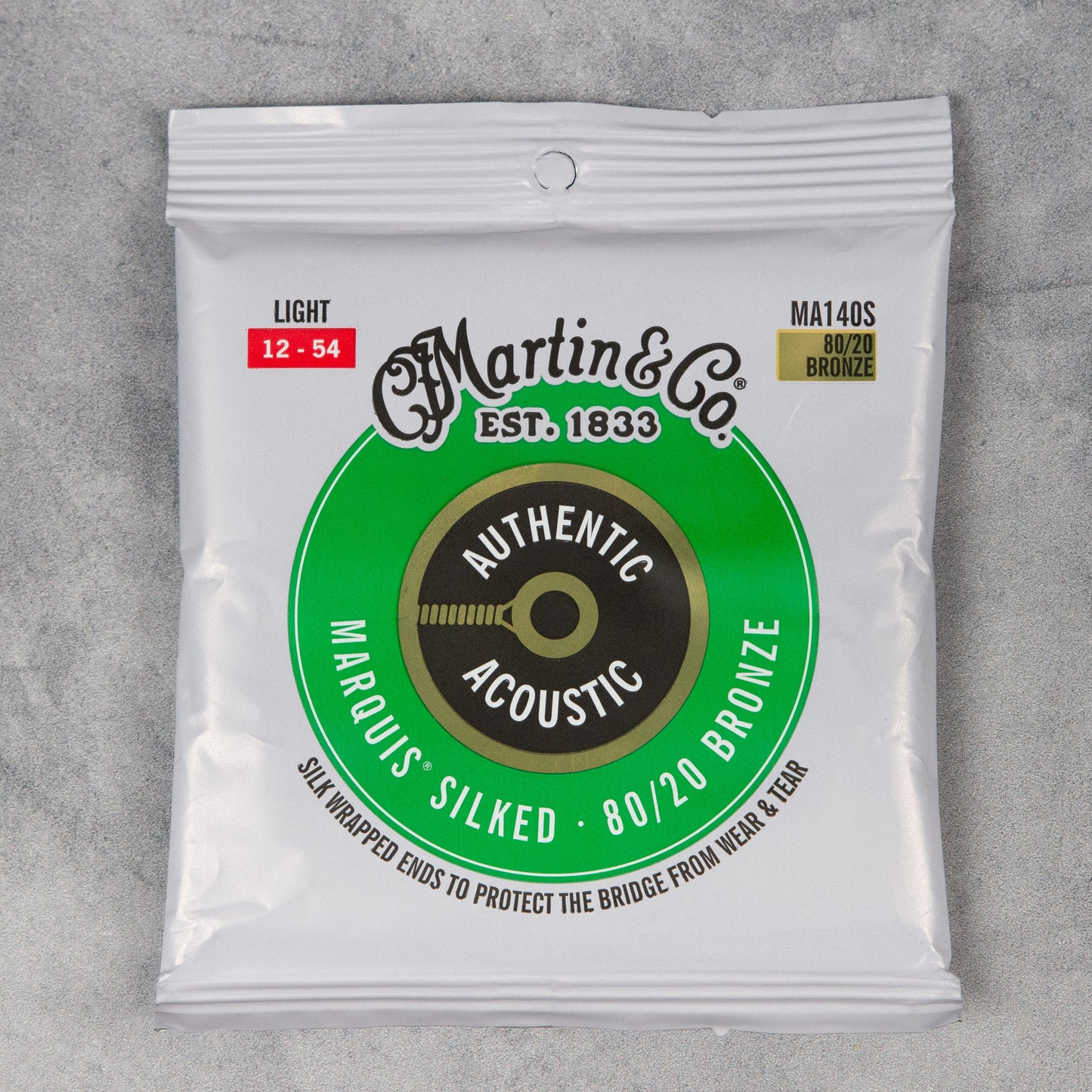 Martin MA140S Authentic Acoustic Marquis Silked Guitar Strings, 80/20 Bronze, Light, 12-54