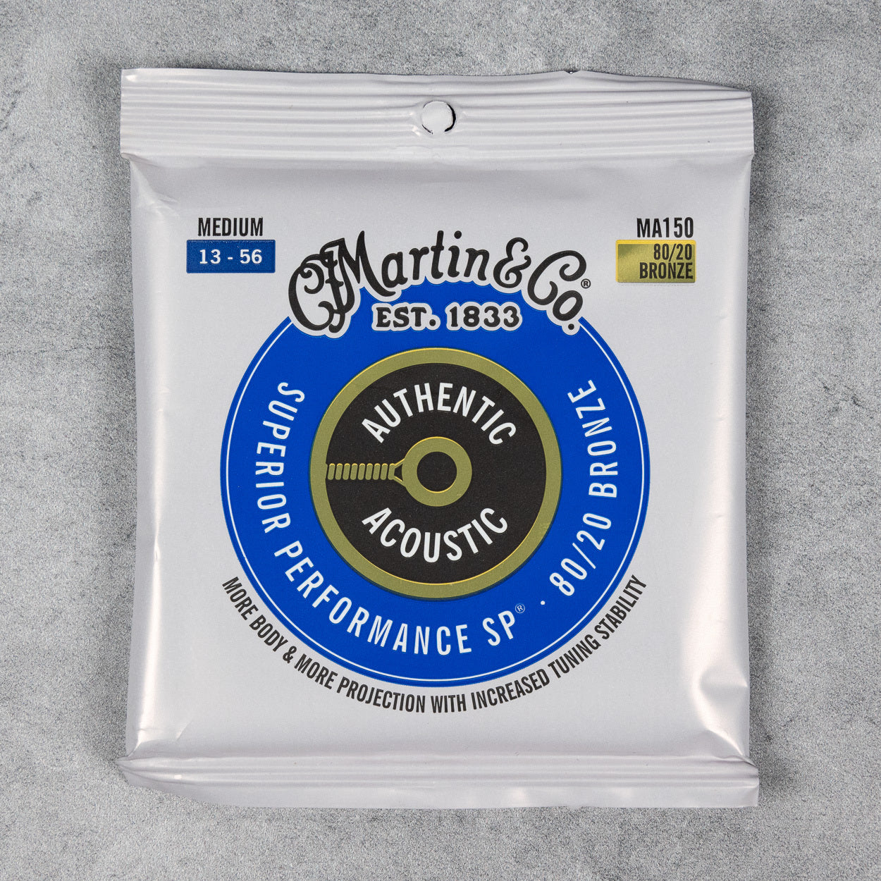Martin MA150 Authentic Acoustic SP 80/20 Bronze Guitar Strings, Medium Gauge .013-.056
