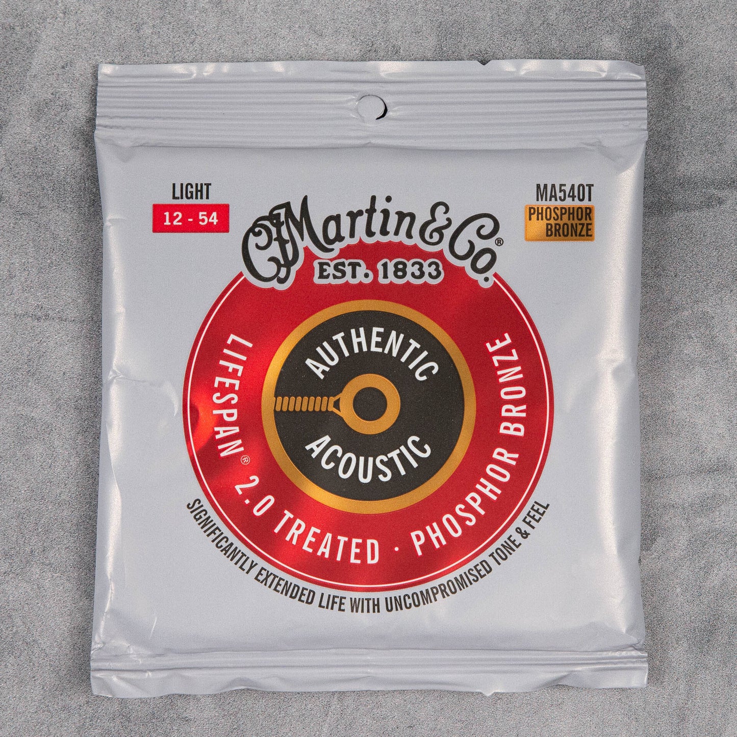 Martin MA540T Authentic Acoustic Lifespan 2.0 Phosphor Bronze Guitar Strings, Light Gauge .012-.054