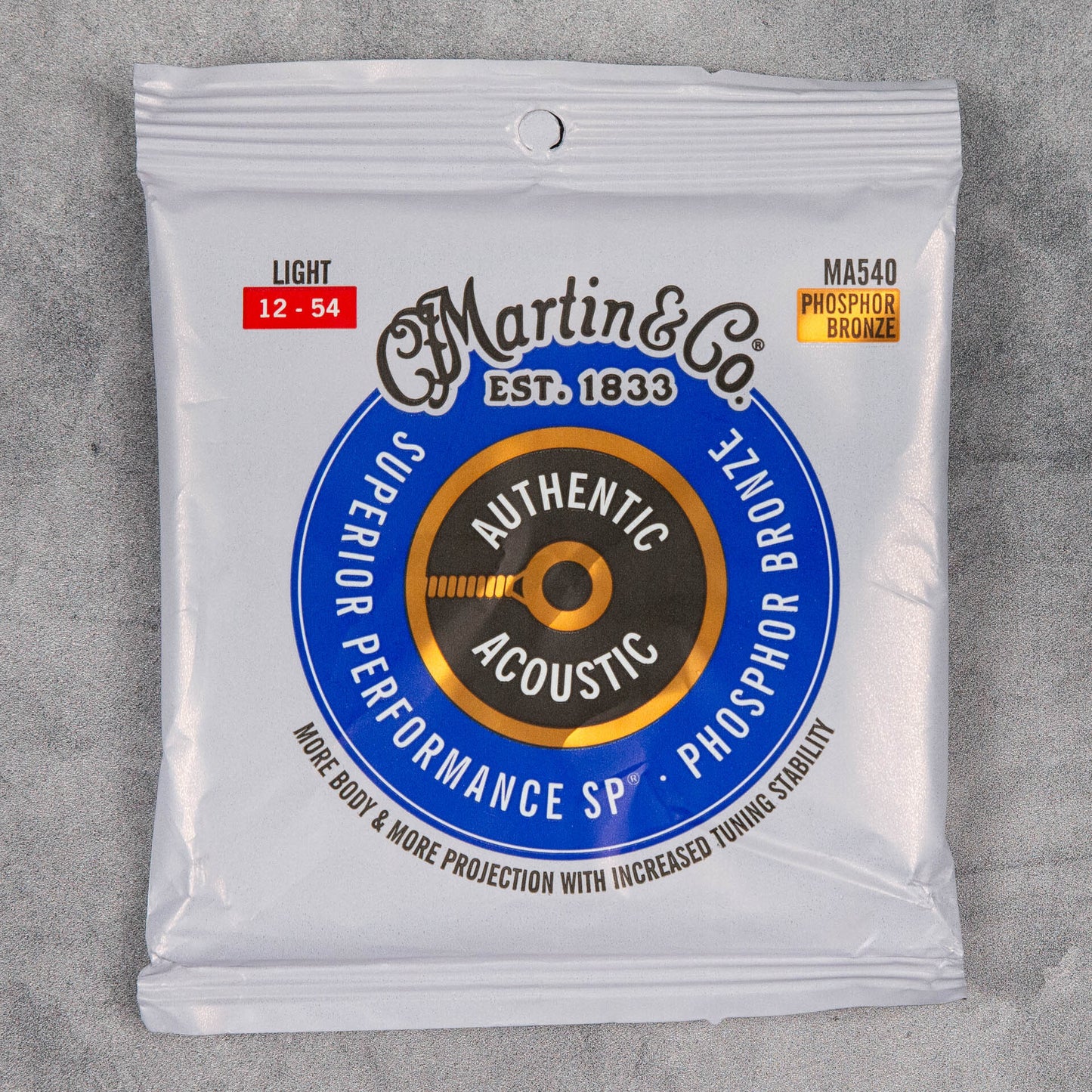 Martin MA540 Authentic Acoustic SP Phosphor Bronze Guitar Strings, Light Gauge .012-.054