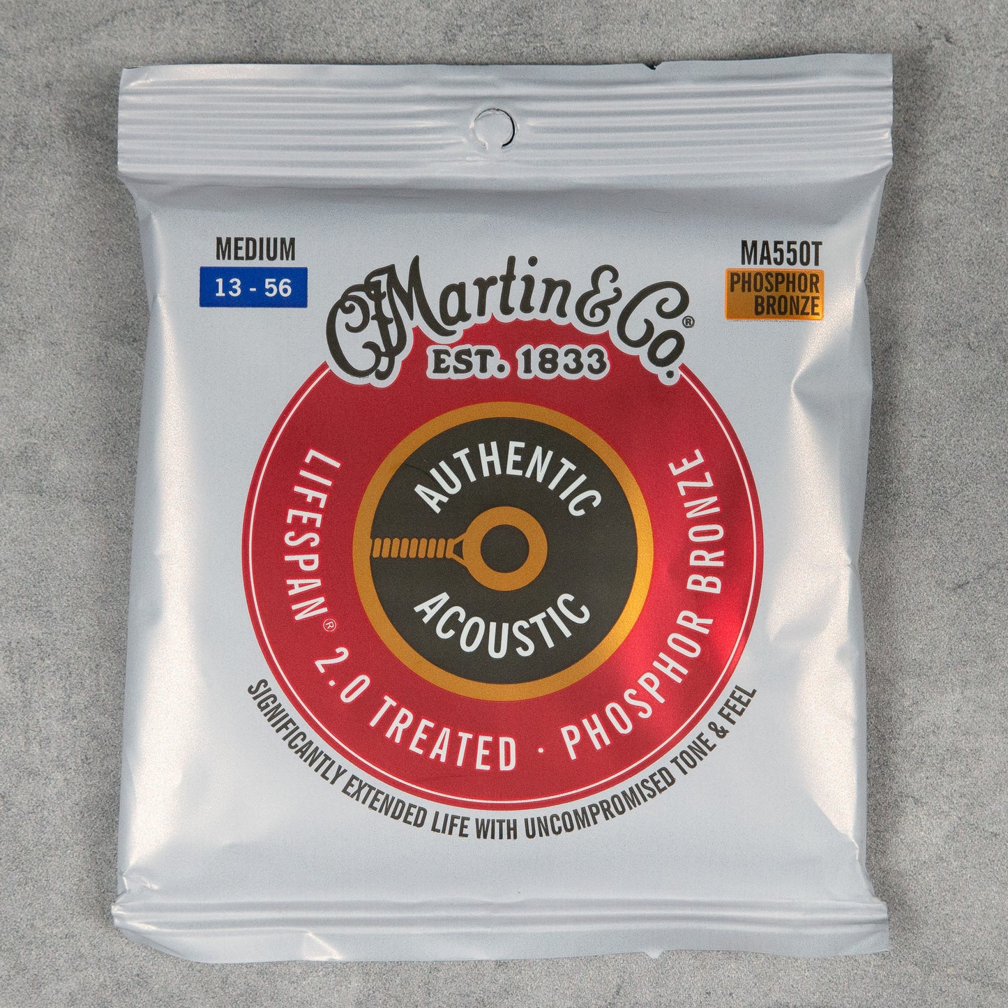 Martin MA550T Authentic Acoustic Lifespan 2.0 Phosphor Bronze Guitar Strings, Medium Gauge .013-.056