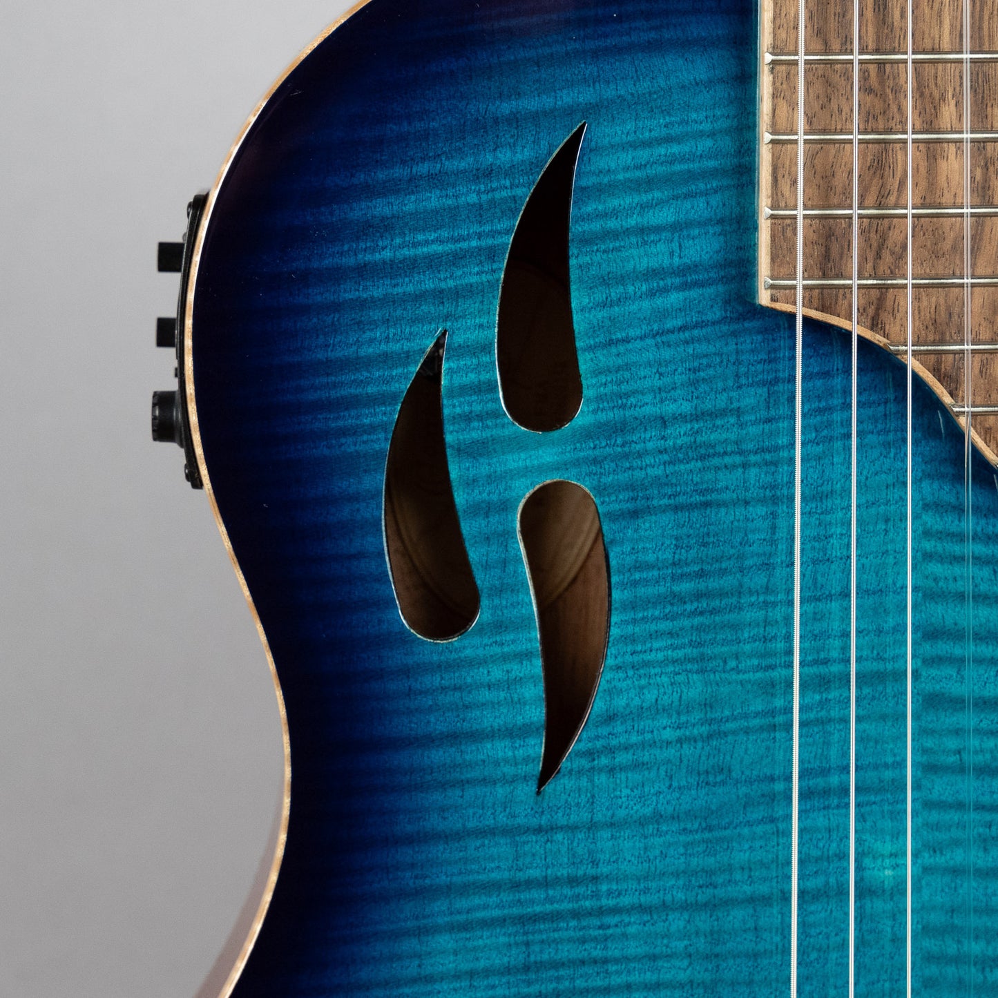 Ortega TourPlayer Deluxe Nylon String Guitar, Flamed Maple Blue Top