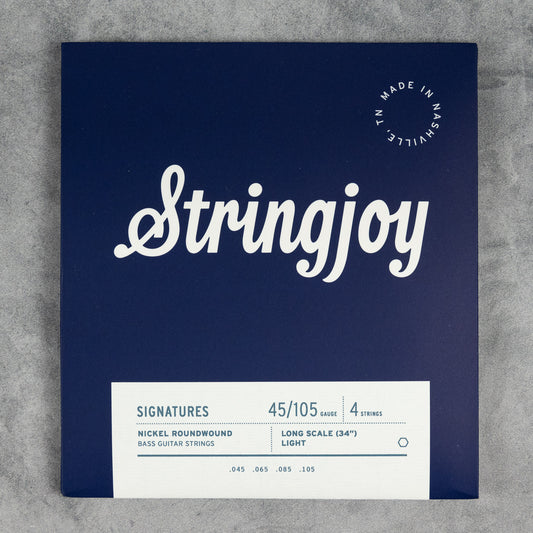Stringjoy Signatures Light Gauge (45-105) 4 String Extra Long Scale Nickel Wound Bass Guitar Strings