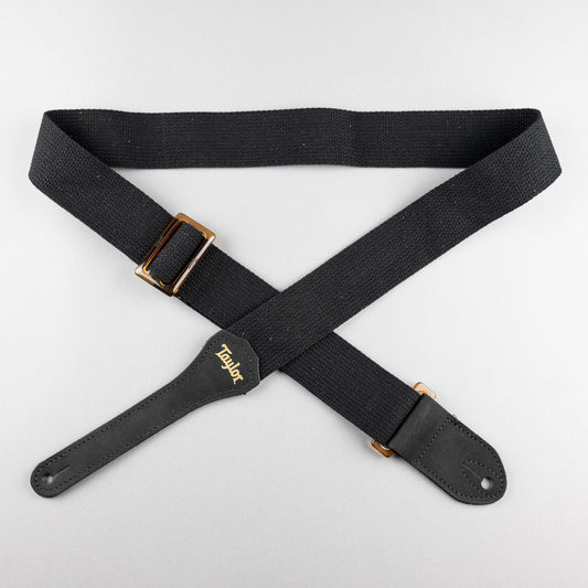 Taylor GS Mini Series Black Cotton Guitar Strap, 2", Amber Buckle