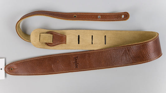 Taylor Medium Brown Genuine Leather Guitar Strap, Suede Back, 2.5"
