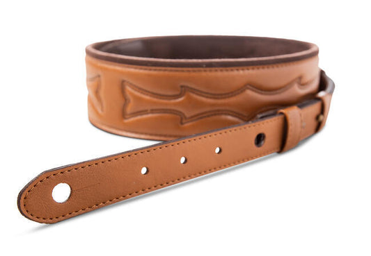 Taylor Vegan Leather Strap, Tan w/Stitching, 2.75", Embossed Logo