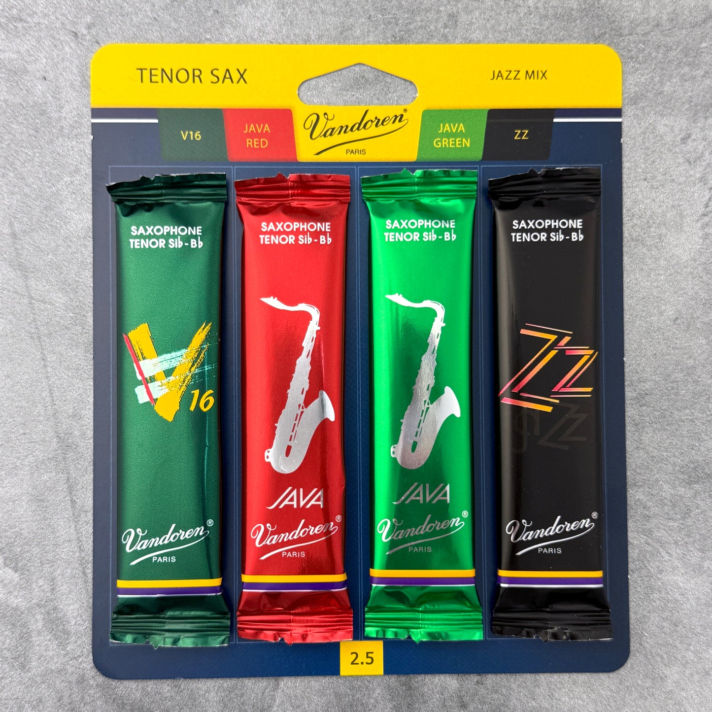 Vandoren 4 Card Jazz Reed Tenor Sax Mix, Strength 2.5