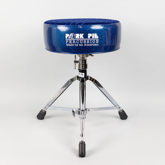 Pork Pie Round Drum Throne, Blue Sparkle Sides/Blue Swirl Top