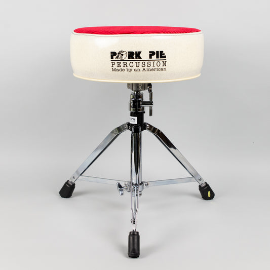 Pork Pie Round Drum Throne, White Sparkle Sides/Red Swirl Top