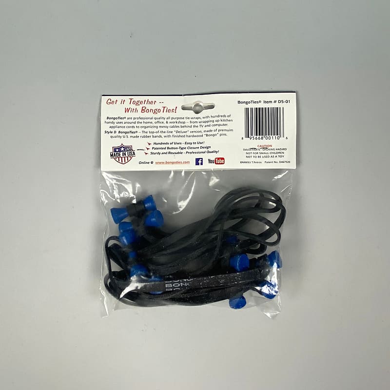 BongoTies Handy 5" Cable Ties, 10-Pack, Black and Blue