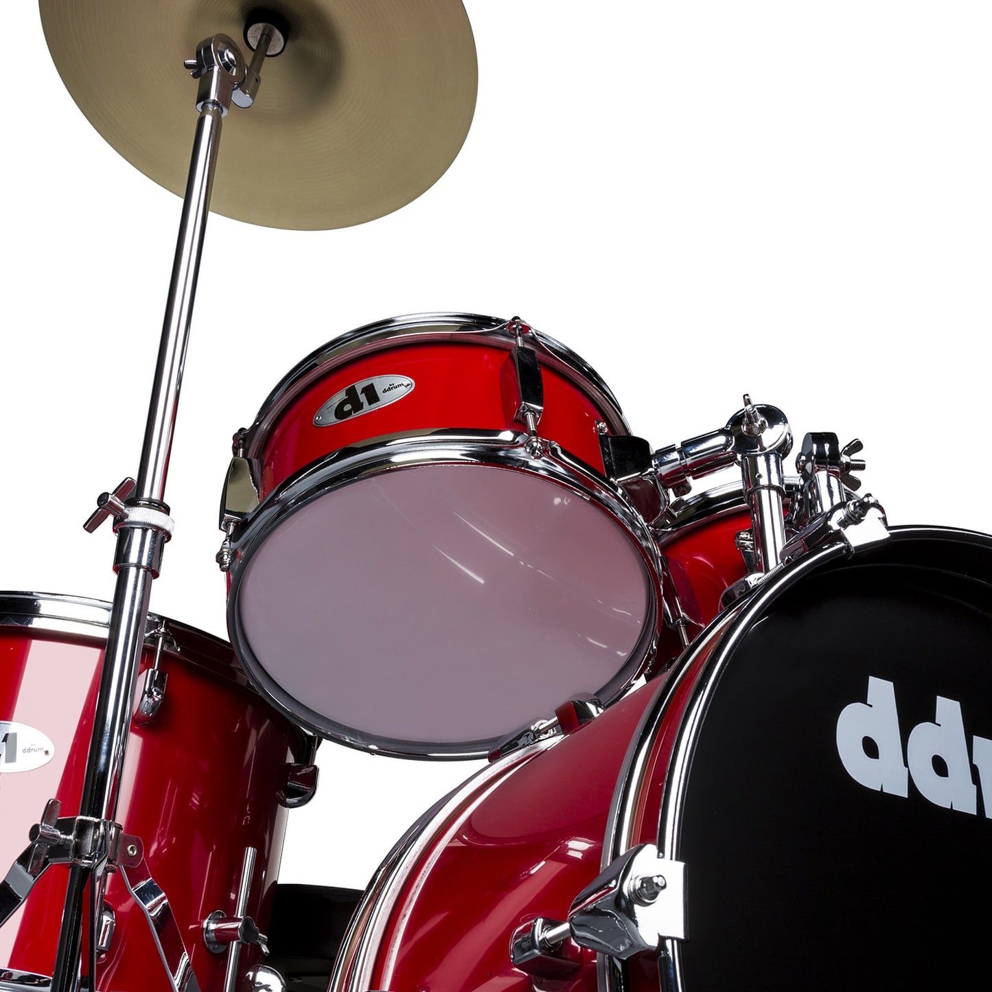 ddrum D1 Junior 5-Piece Drum Set, Complete with Cymbals, in Candy Red