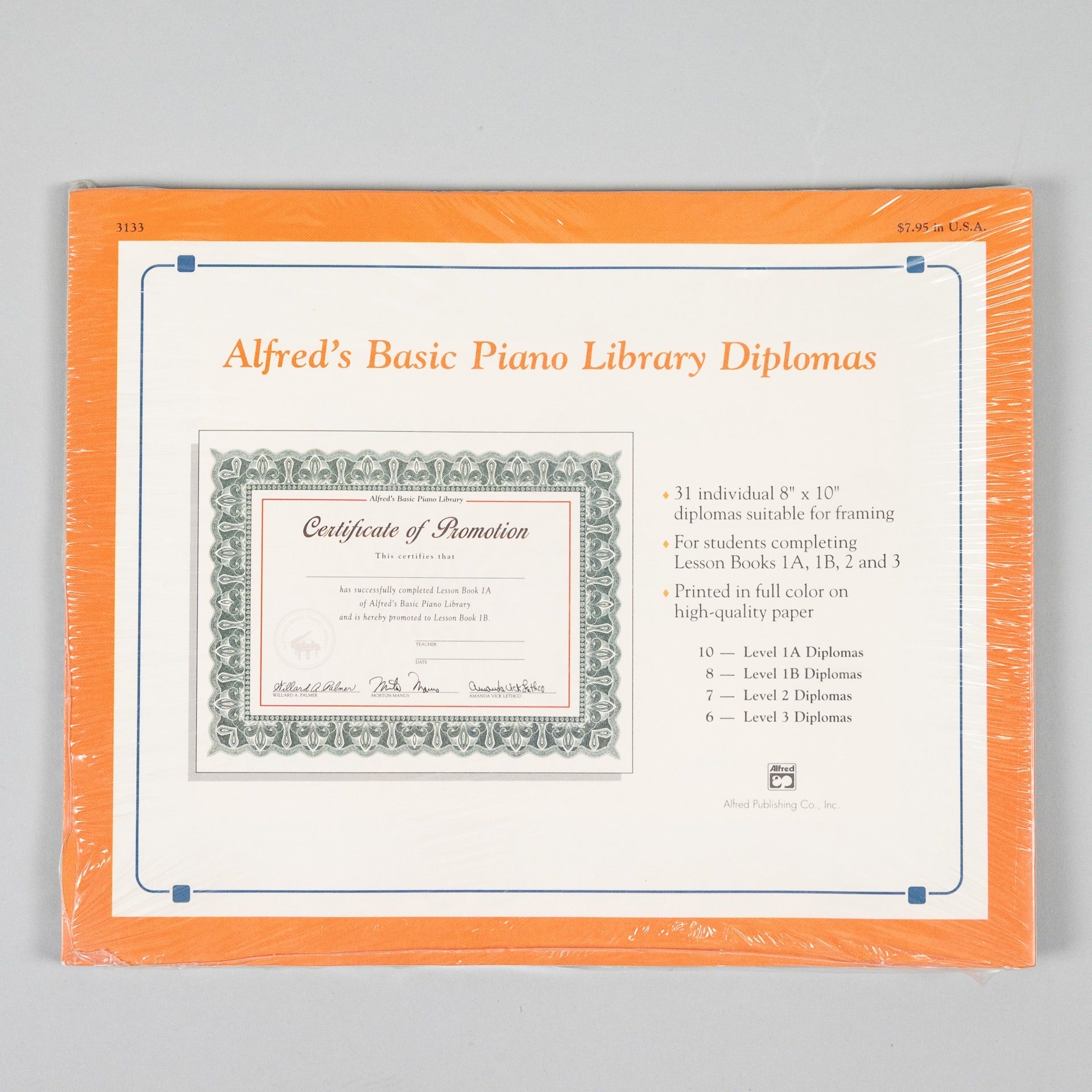 Alfred's Basic Piano Library: Diplomas for Books 1A-3: Piano 31 Full-Color Diplomas