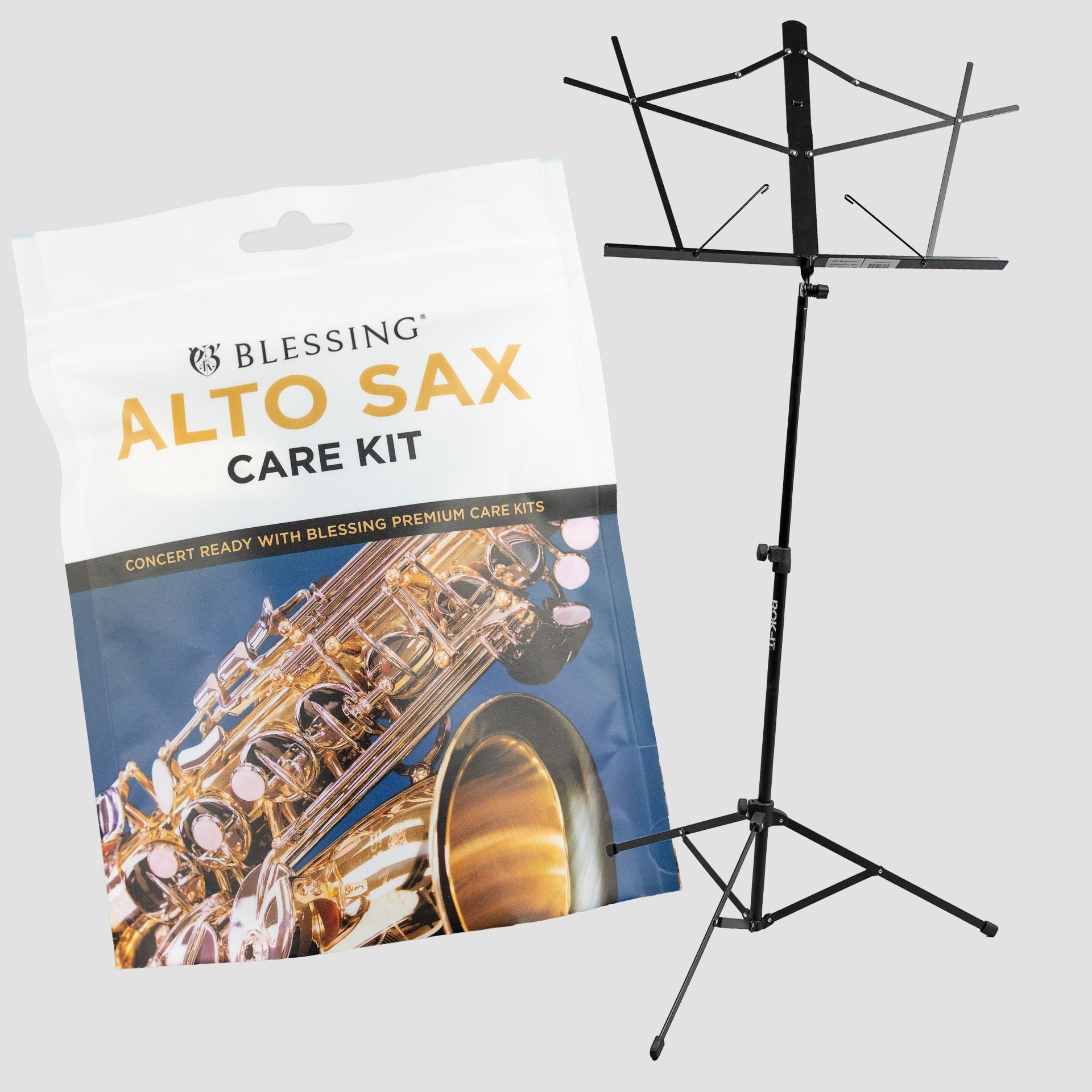 Blessing Alto Sax Care Kit / Folding Music Stand Bundle