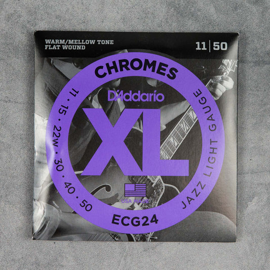 D'Addario ECG24 Chromes Flat Wound Electric Guitar Strings, 11-50, Jazz Light Set