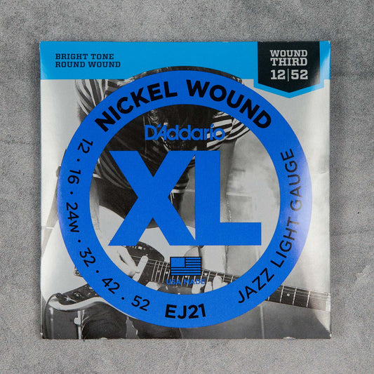 D'Addario EJ21 Nickel Wound Electric Guitar Strings, 12-52, (Wound Third) Jazz Light