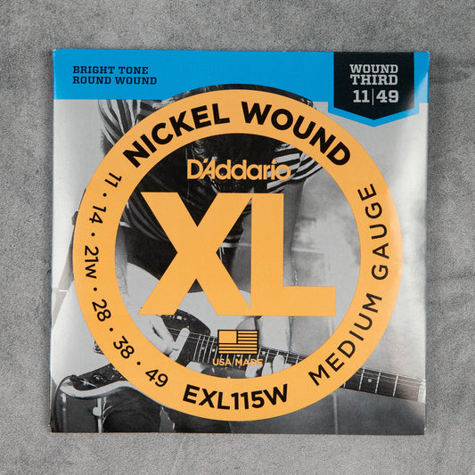 D'Addario EXL115W Nickel Wound Electric Guitar Strings, 11-49, (Wound Third) Medium