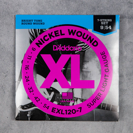 D'Addario EXL120-7 Nickel Wound Electric Guitar Strings, 09-54, Super Light