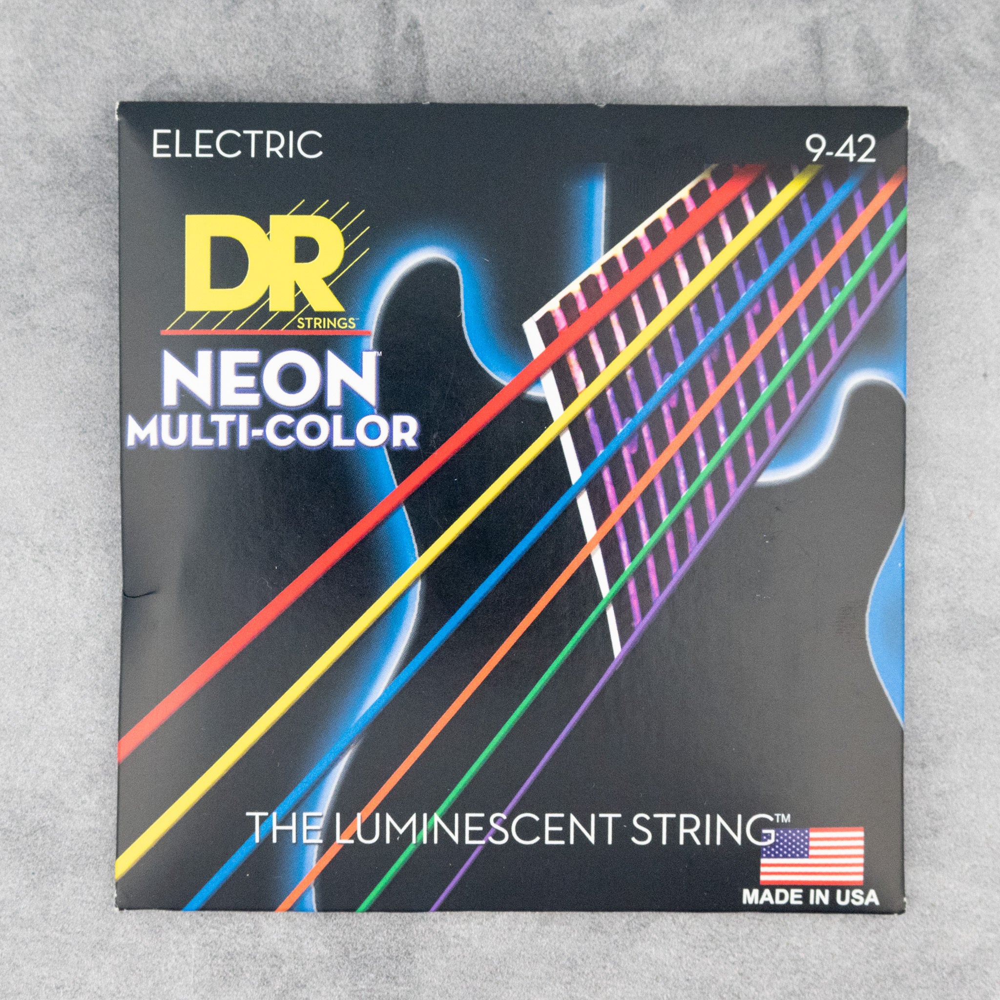 DR NMCE-9 Hi-Def Neon Multi-Color Coated Electric Guitar Strings, Light, 9-42