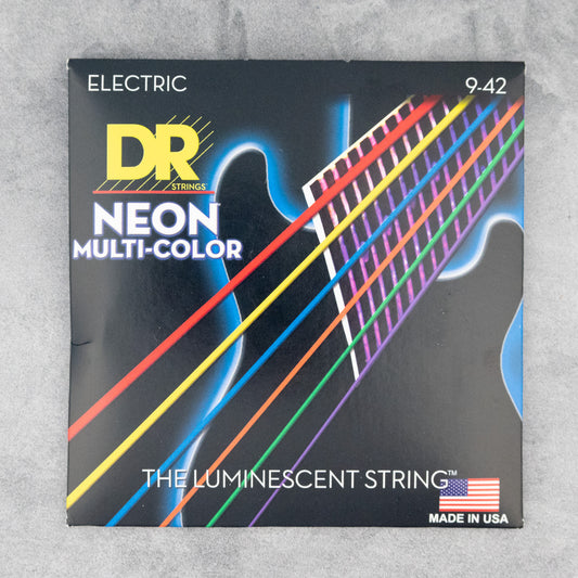DR NMCE-9 Hi-Def Neon Multi-Color Coated Electric Guitar Strings, Light, 9-42