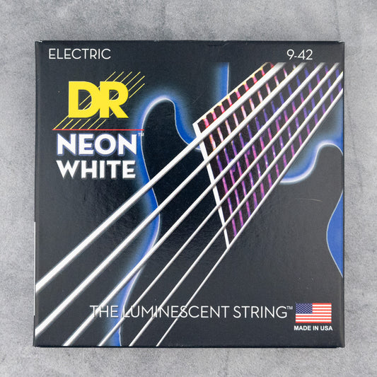 DR NWE- 9 Neon White Color Coated Electric Guitar Strings, 9-42