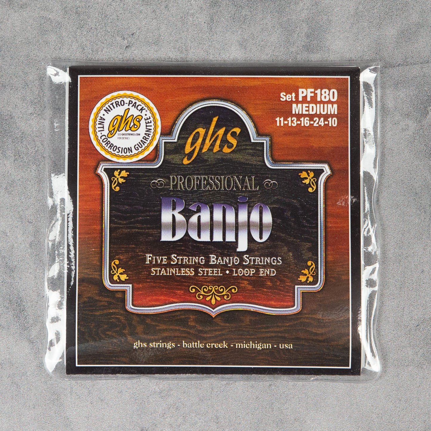 GHS PF180 Stainless Steel 5-String Banjo Strings, Medium, 11-24