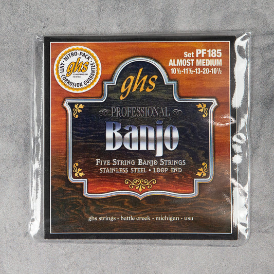 GHS PF185 Stainless Steel 5-String Banjo Strings, Almost Medium, 10.5-20