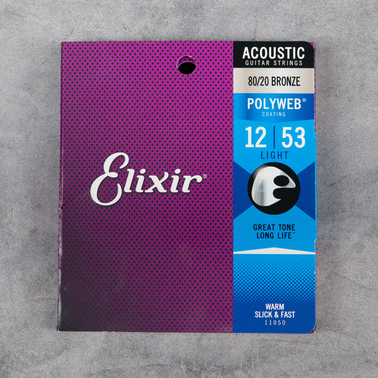 Elixir 11050 Polyweb Coated 80/20 Bronze Acoustic Guitar Strings, Light, 12-53