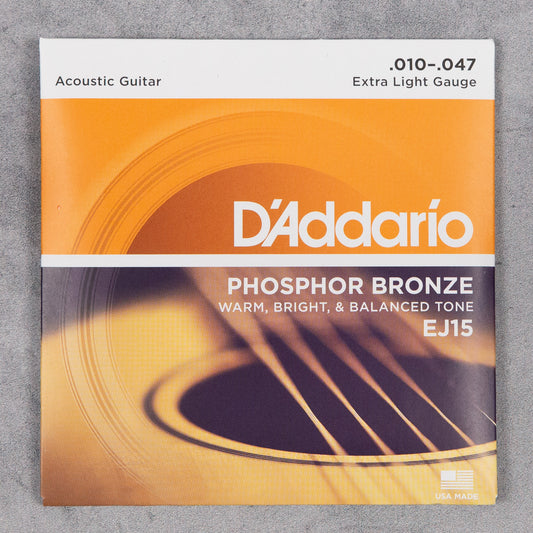 D'Addario EJ15 Extra Light Acoustic Guitar Strings, 10-47