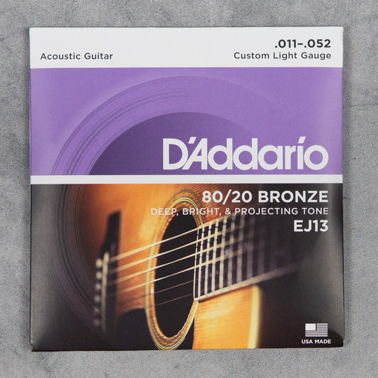 D'Addario EJ13 Custom Light Acoustic Guitar Strings, 11-52