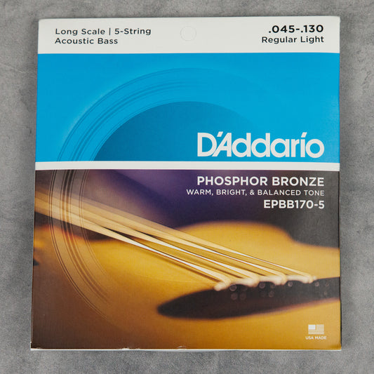 D’Addario EPBB1705 5-String Long Scale Coated Acoustic Bass Strings, Regular Light, 45-130