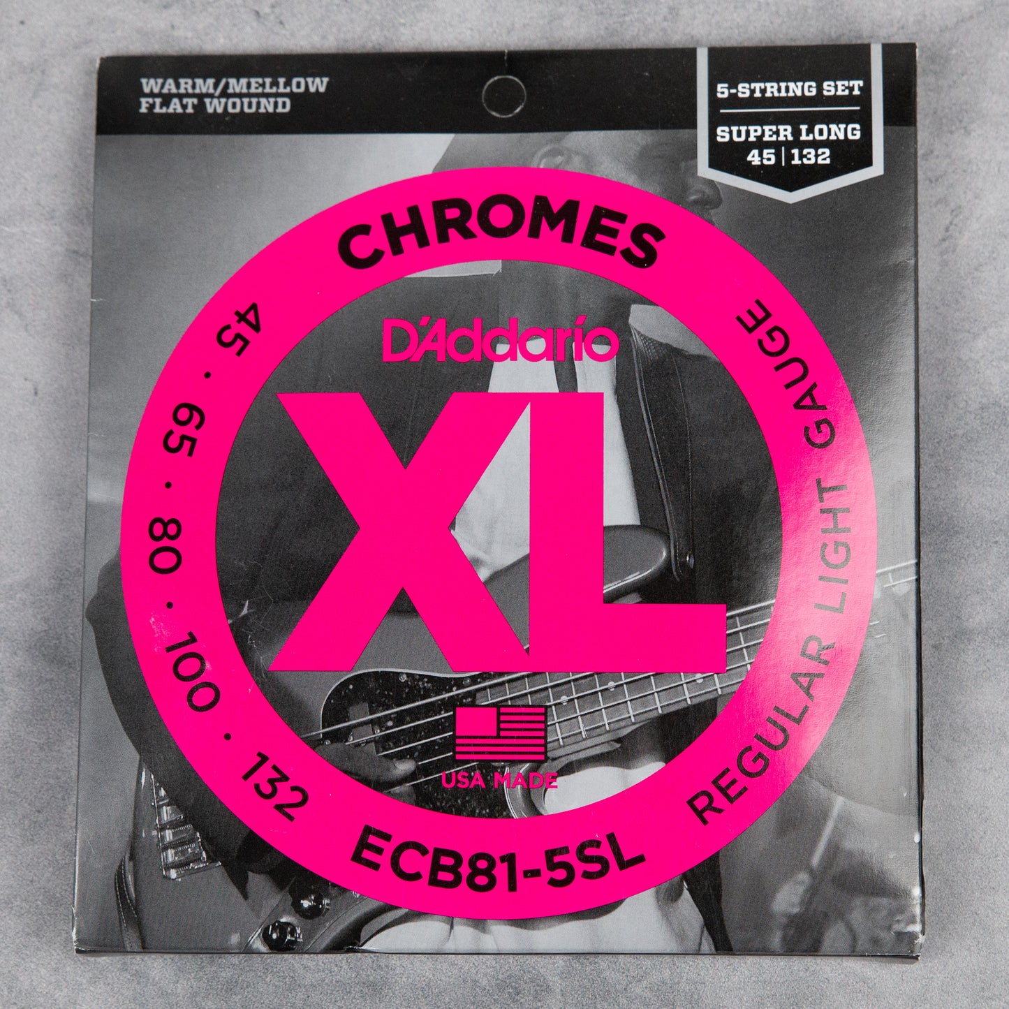 D'Addario ECB81-5SL XL Chromes 5-String Super Long Scale Bass Strings, Regular Light, 45-132