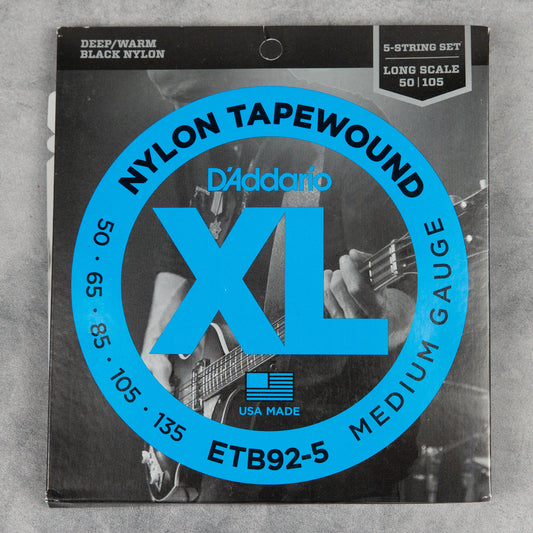 D'Addario ETB92-5 Nylon Tapewound 5-String Long Scale Bass Strings, Medium, 50-135