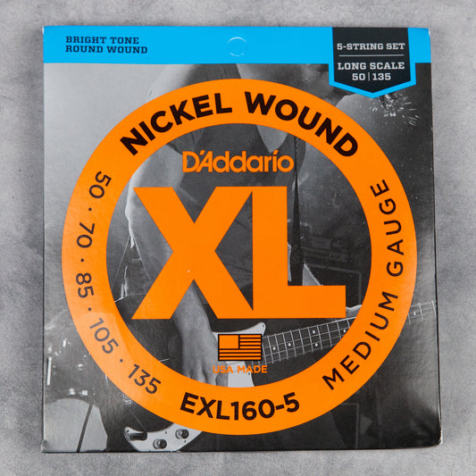 D'Addario EXL160-5 5-String Long Scale Bass Strings, Medium, 50-135