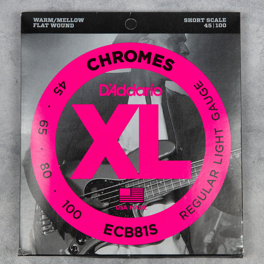 D'Addario ECB81S XL Chromes Short Scale Bass Strings, Regular Light, 45-100