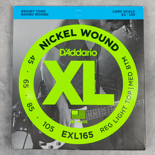 D’Addario EXL165 Long Scale Bass Strings, Regular Light Top/Medium Bottom, 45-105