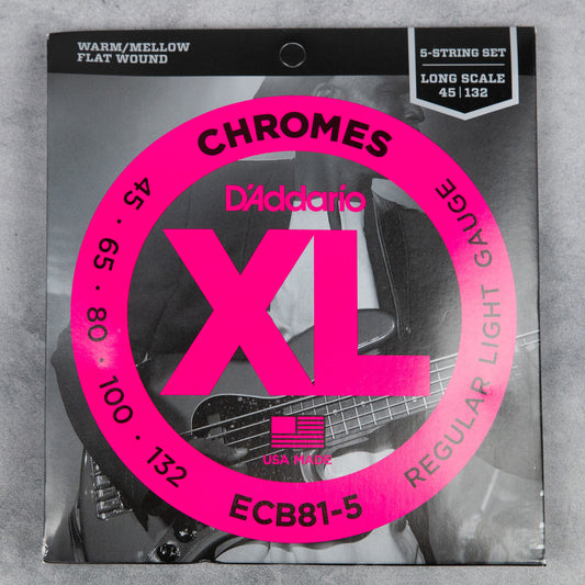 D'Addario ECB81-5 XL Chromes 5-String Long Scale Bass Strings, Regular Light, 45-132