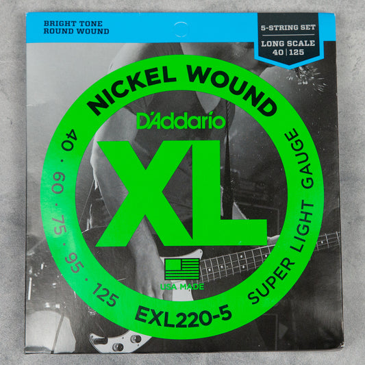 D’Addario EXL220-5 Long Scale 5-String Bass Strings, Super Light, 40-125