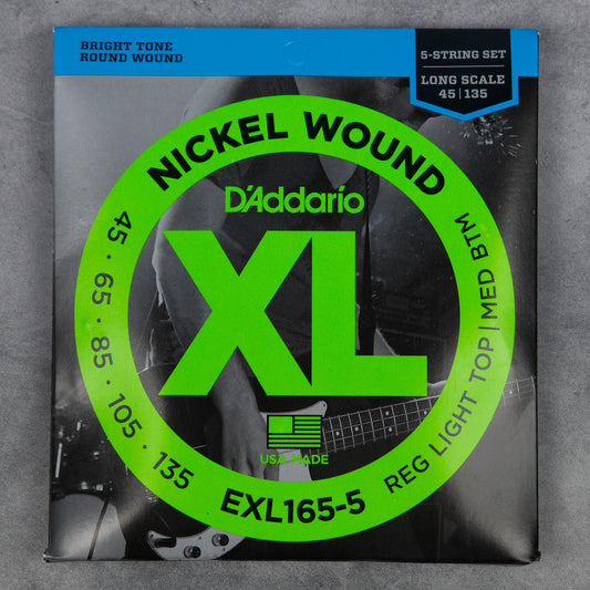 D’Addario EXL165-5 Long Scale 5-String Bass Strings, Regular Light Top/Medium Bottom, 45-135