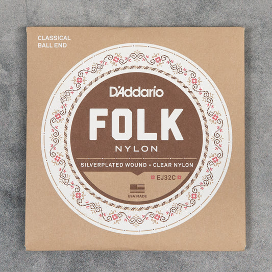 D’Addario EJ32C Silver-Wound/Clear Nylon Classical Guitar Strings, Ball End, Normal Tension