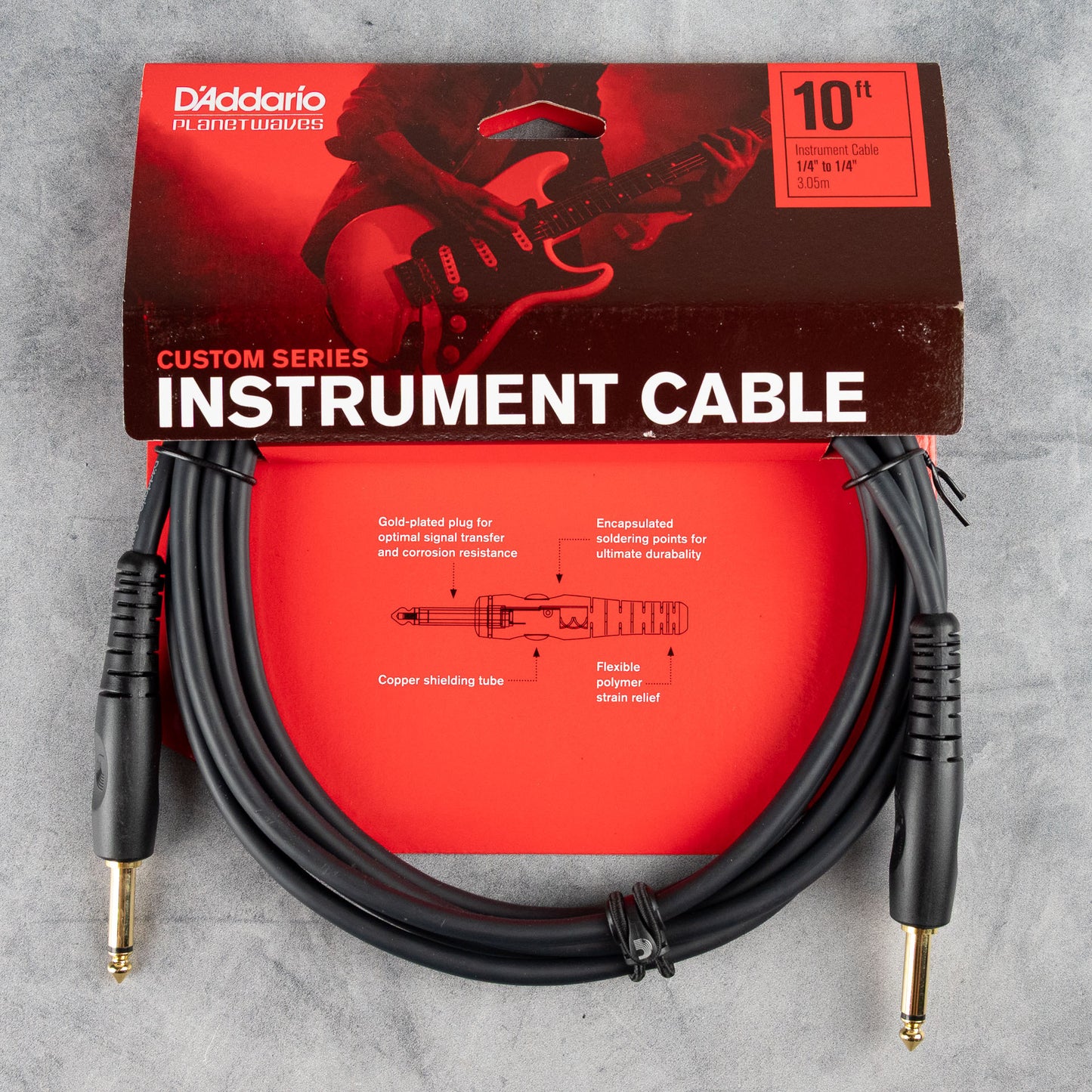 D'Addario 10ft Custom Series Instrument Cable, Straight to Straight