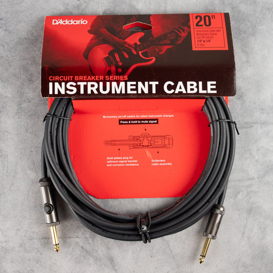 D'Addario 20ft Circuit Breaker Instrument Cable, Straight to Straight, Momentary Switch